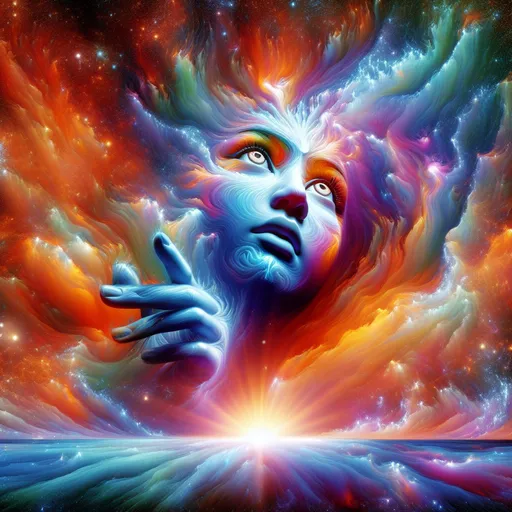 Prompt: creation of life, woman emerging from nothing, cosmic explosion, vibrant colors, surreal glow, open detailed eyes, high definition, digital art, cosmic, abstract, life creation, woman, vibrant colors, surreal glow, cosmic explosion, high definition