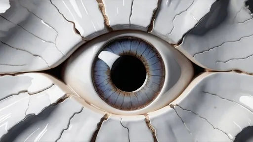 Prompt: White, cracked porcelain, a hole in the middle, the hole is the size of 1/3 of the picture. An eye can be seen from the hole, very detailed exciting unique iris, realistic, UHD, 4K, 8K, 3D rendering