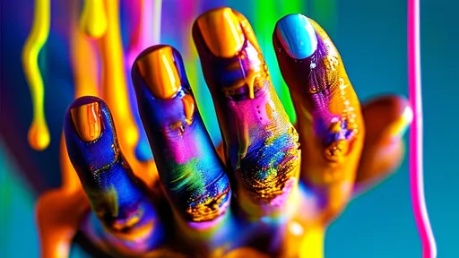 Prompt: hand gripping (dripping neon paint), vibrant multicolored drips cascading down, (highly detailed), sharp focus on intricate fingers, realistic anatomy, (4K resolution), a striking contrast between the illuminated paint and skin tones, dynamic liquid texture, (play of light and reflection), captivating visual effect, sophisticated and modern composition, (artistic interplay of colors) creating a sense of urgency and vibrancy.