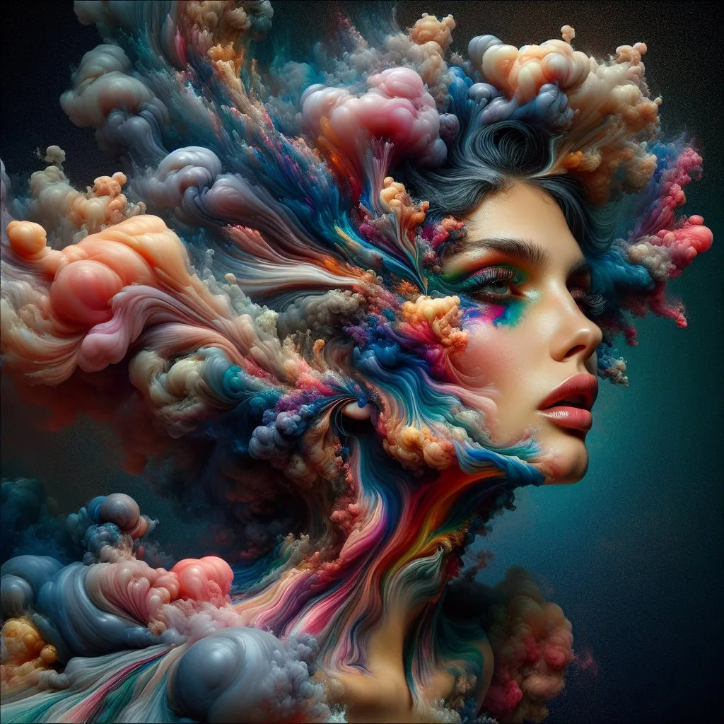 Prompt: super ultra mega hyperdetailed ultra hyperrealistic meticulously detailed portrait of  a woman as a delirium of the endless infinite,  brightly colored liquid smoke vivid vivrant colourful articulate make up, the sandman, made by caravaggio stanley artgerm lau wlop ross draws 4k 8k artstation cgsociety concept art cgsociety octane render