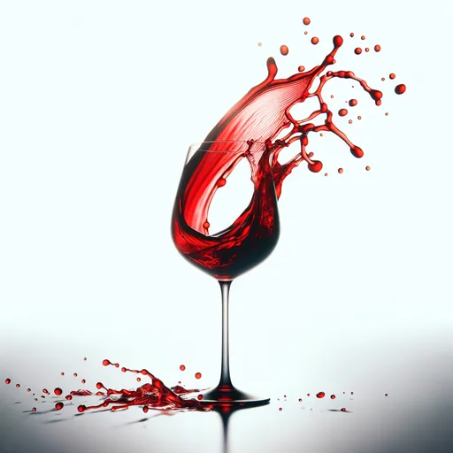 Prompt: splashing red wine in the shape of a wine glass, but it should not be a glass in the image, only the liquid takes the shape, white background