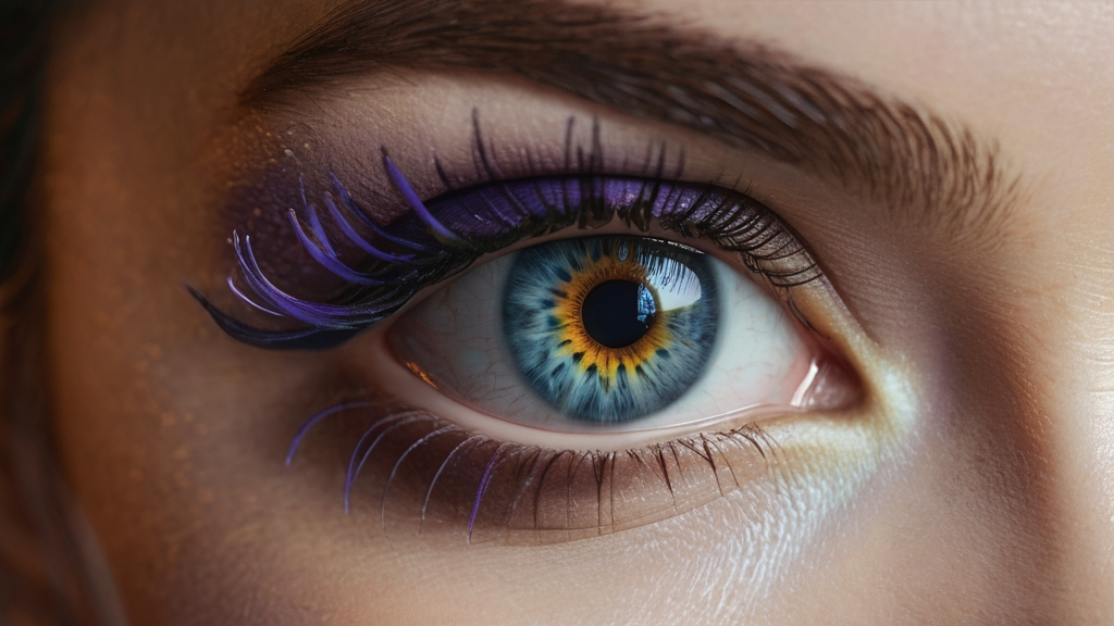 Prompt: 64k, highest resolution, perfection, HDR, 3D rendering, full frame head of a woman, detailed iris looks like a perfectly depicted daisy, the makeup matches the iris, perfect makeup, woman's eye, realistic, detailed eyes, perfect Lighting, high quality