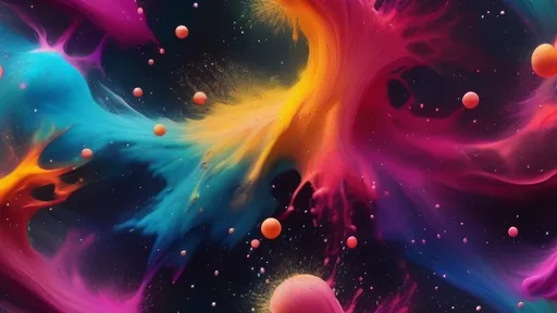 Prompt: Breathtaking, multicolored splattered liquid paint, cosmic bubbles with stars and nebula, silky and fluid texture, vivid abstract art, clear and detailed, dark gradient wallpaper, ultra-detailed, ultra high-res, cinematic lighting, vibrant color palette, cosmic theme, stunning powder effects, spotlight illumination