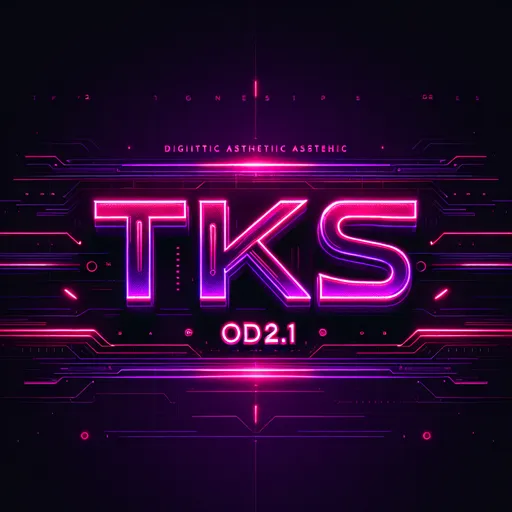 Prompt: (Accurately spelled text "TKS OD2.1"), vibrant neon colors, (magenta text), bold and eye-catching typography, high contrast, glowing effect, modern and futuristic design, digital aesthetic, dark background to enhance brightness, sleek and professional layout, ultra-detailed, visually striking and dynamic presentation.