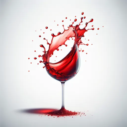 Prompt: splashing red wine in the shape of a wine glass, but it should not be a glass in the image, only the liquid takes the shape, white background