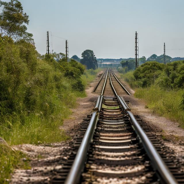 Prompt: Train tracks Center frame through a rural area with trees on either side of the tracks. The sea side is in the distance. Graded like the film stand by me. There is a bike laying in the foreground, abandoned. 