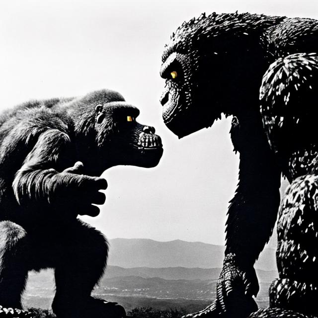 Prompt: King Kong kissing Godzilla