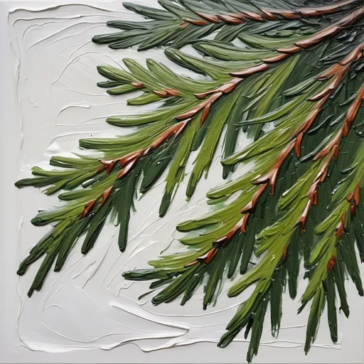 Prompt: thick impasto oil painting, thick bumpy paint strokes, brush stroke, color of pine needles, empty white background