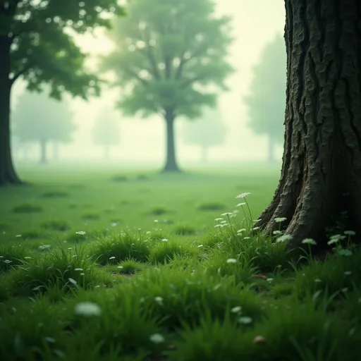 Prompt: trees and grass (photoreaalistic), fog and water drops