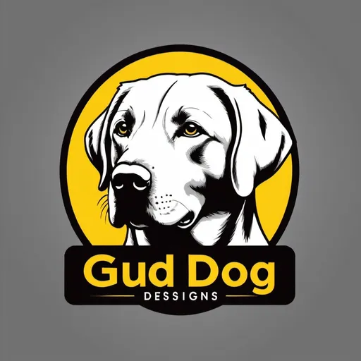 Prompt: Create a business logo with a yellow and black Labrador Retriever with the business name “GUD DOG DESIGNS”
