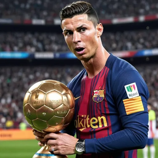 Prompt: Cristiano Ronaldo winning Balon d or 2018 Realistic Messi Crying And Sniper shooting at cristiano