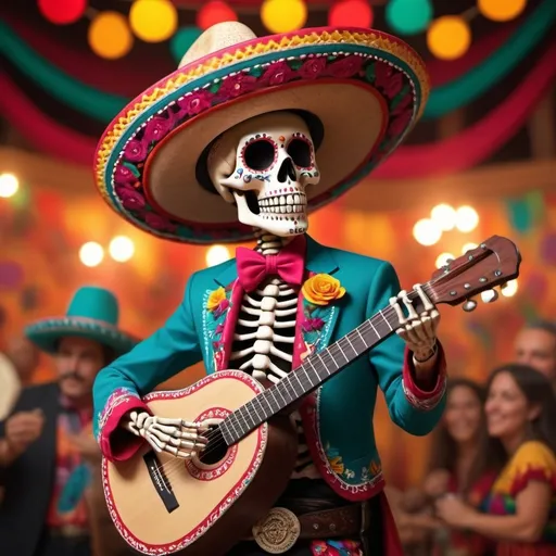 Prompt: mexican skelton singer
