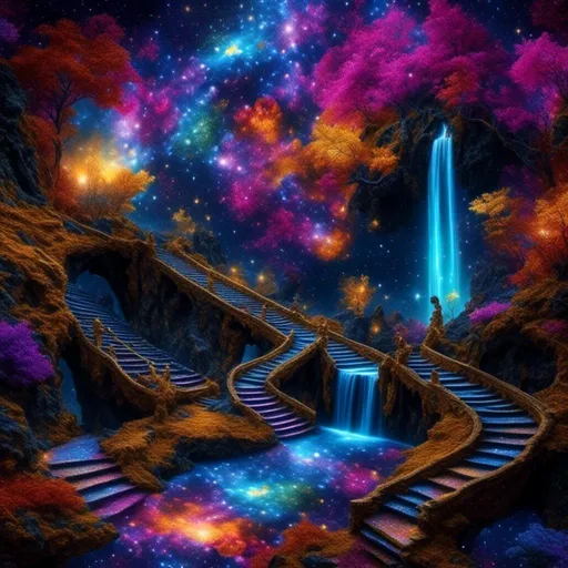 Prompt: waterfalls<mymodel> on a vibrant magic carpet, intricate details on the carpet's patterns, realistic fur texture on the monkey, magical aura surrounding the scene, vivid colors and enchanting lighting, high-res, magical realism, detailed carpet patterns, mystical monkey, vibrant colors, realistic fur texture, magical atmosphere, professional artwork, enchanting lighting