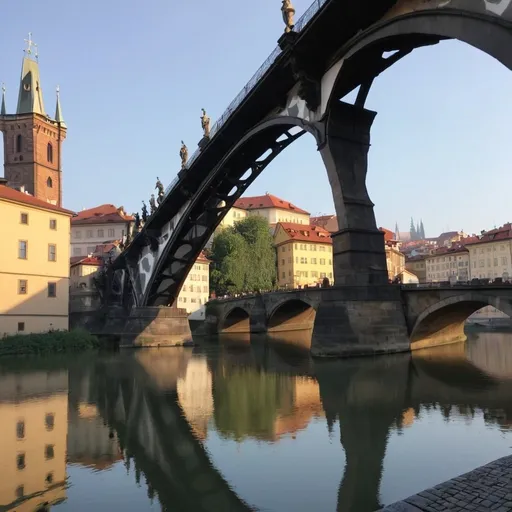 Prompt: Io a praga ieri sera su ponte san carlo con le torri alke spalle