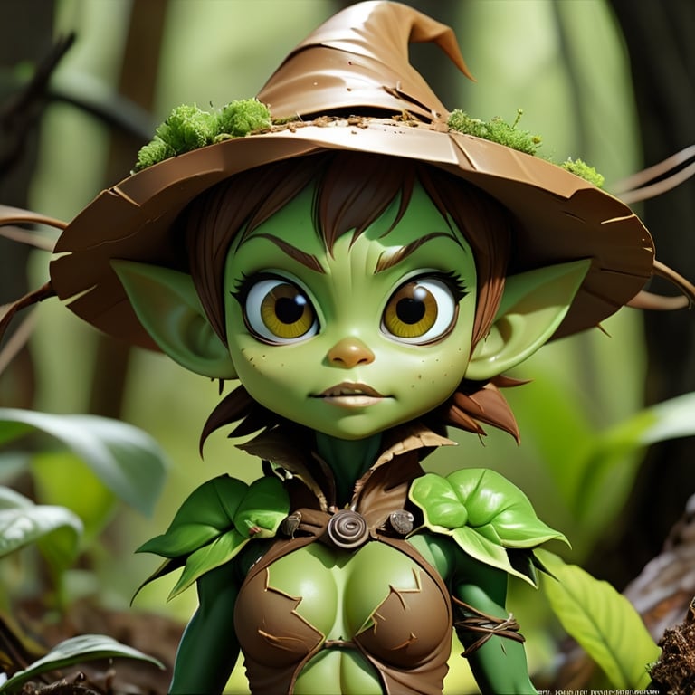 Prompt: tiny female green imp :: deep forest background :: covered in dirt :: she is looking directly at camera :: Core :: Lightning :: Scarecrow :: Kaleidoscope :: Masterpiece :: brown brown green :: Biological :: muted brush stroke :: by Ruan Jia, by Travis Charest, by Yoji Shinkawa :: elaborate :: intricate :: hyper detailed :: 8k resolution :: a masterpiece :: concept art :: dynamic lighting :: Splash screen art :: deep colors