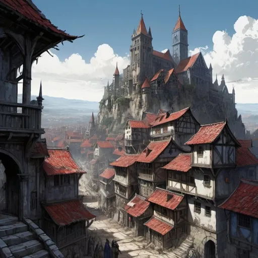 Prompt: medieval city on a distant hillside  :: Core :: Scarecrow :: Kaleidoscope :: Masterpiece :: blue white red :: Biological :: muted brush stroke :: by Ruan Jia, by Travis Charest, by Yoji Shinkawa :: elaborate :: intricate :: hyper detailed :: 8k resolution :: a masterpiece :: concept art :: dynamic lighting :: Splash screen art :: deep colors