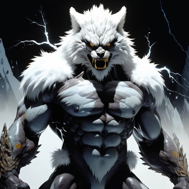 Prompt: small male angry furry monster with white fur :: Arctic background :: he is only covered by snow and ice :: he is looking directly at camera :: Core :: Lightning :: Scarecrow :: Kaleidoscope :: Masterpiece :: white yellow white :: Biological :: muted brush stroke :: by Ruan Jia, by Travis Charest, by Yoji Shinkawa :: elaborate :: intricate :: hyper detailed :: 8k resolution :: a masterpiece :: concept art :: dynamic lighting :: Splash screen art :: deep colors