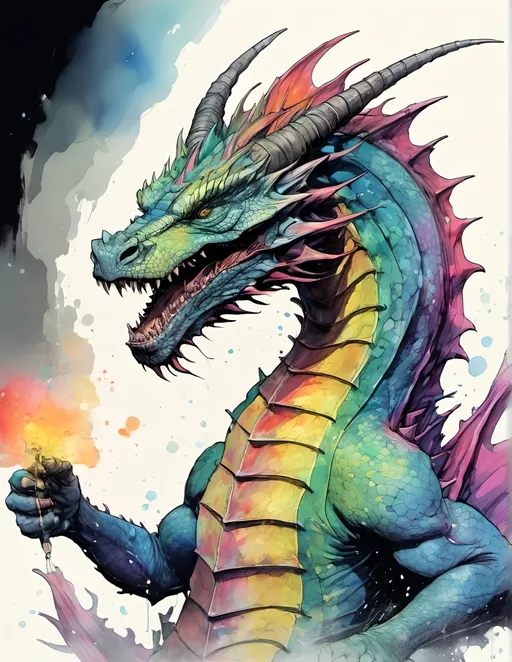 Prompt: a fat wingless dragon : watercolor : masterpiece : rainbow colors : biological : muted brush stroke : by Ruan Jia, by Travis Charest, by Yoji Shinkawa : elaborate : intricate : hyper detailed : 8k resolution : a masterpiece : concept art : dynamic lighting : Splash screen art : deep colors