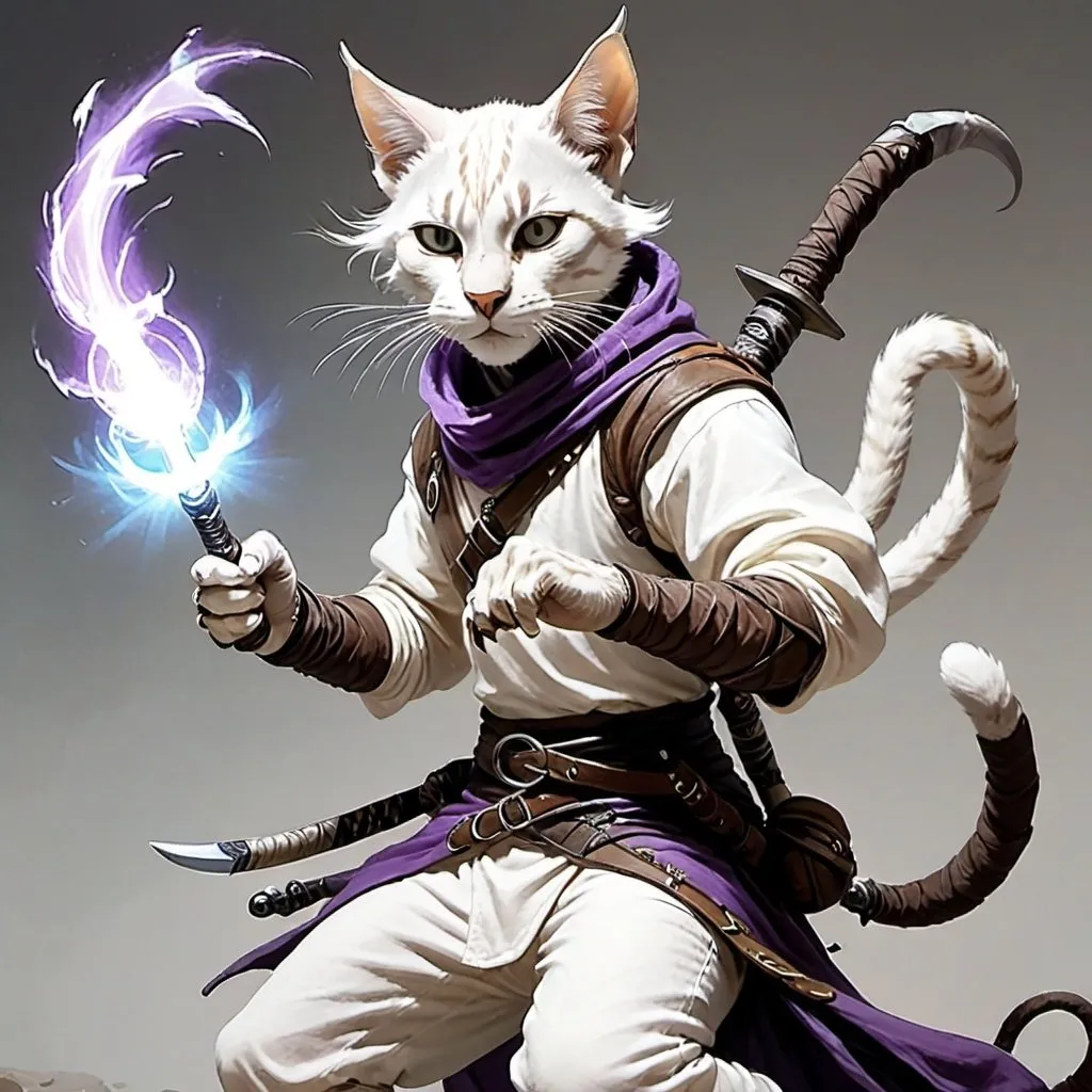 Prompt: male white tabaxi rogue with psychic blades
