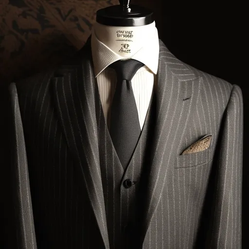 Prompt: @me pinstripe three piece worsted, sitting in private club, darken room, muted light coming from behind, smoke, indoors
