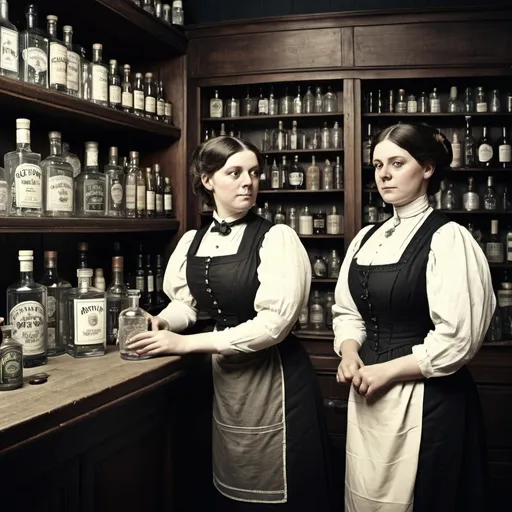 Prompt: Victorian Grainy photo style, women in gin shop, highly detailed, HD, dark background