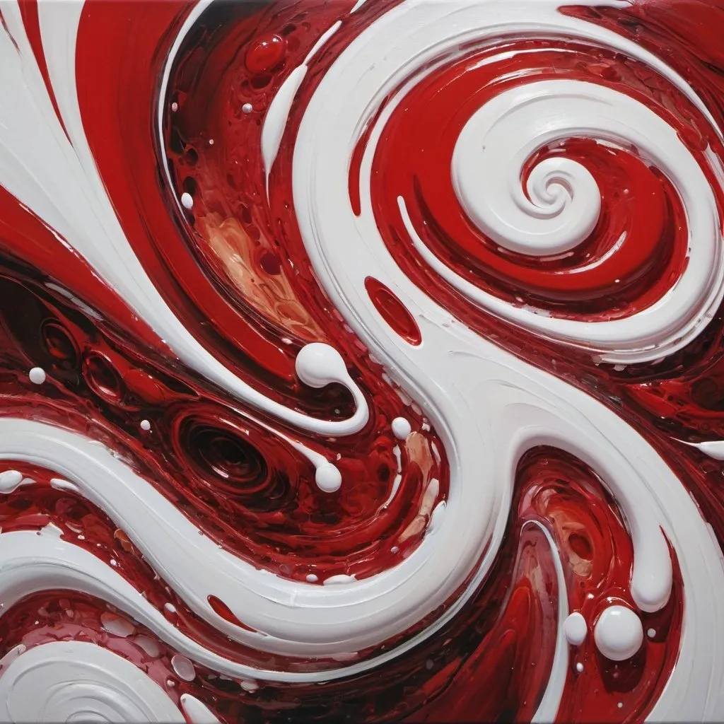 Prompt: surreal, oil daubs, swirling red and white, liquid, high quality, oil painting, swirling, abstract art, detailed, professional lighting