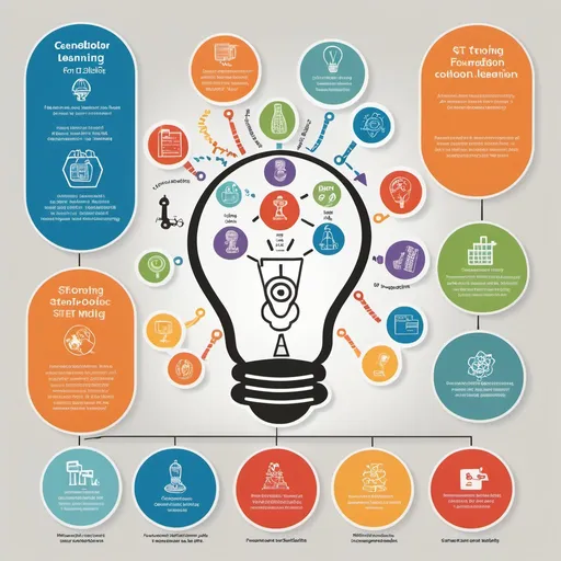 Prompt: create A visual representation of the foundation for an early childhood STEM School. Key elements: Strong Math and Science Foundation, STEM Identity, Collaboration, Teamwork, Accountable Talk, and Self-Management of Learning. Additional details: Icons: Consider adding relevant icons to each section such as a calculator for math and science, a lightbulb for STEM identity, a toolbox for scaffolds, and people working together for collaboration. Text: A strong STEM identity is essential for students to feel confident and motivated in their studies.