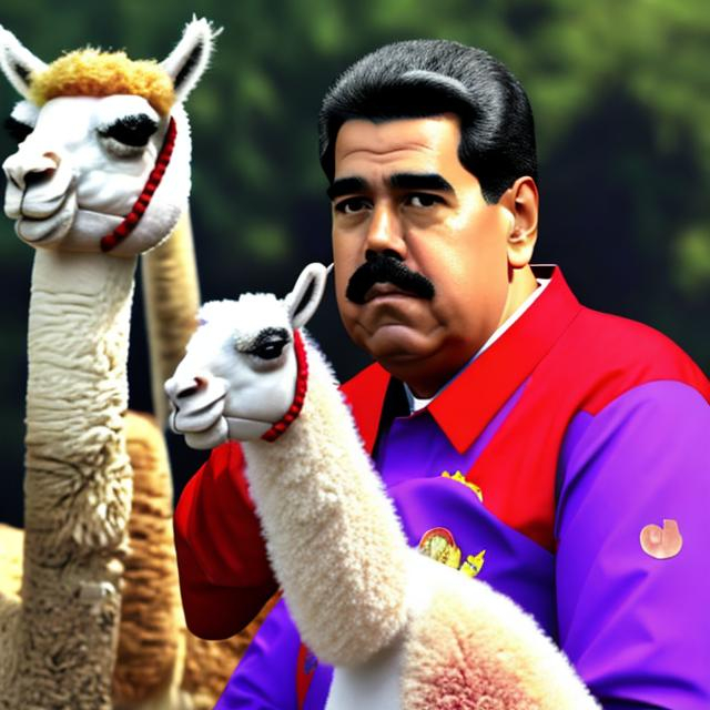 Prompt: realist nicolas maduro on a llama