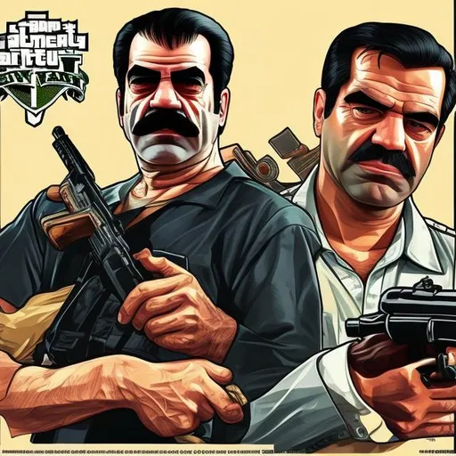 Prompt: grand theft auto poster style saddam hussein