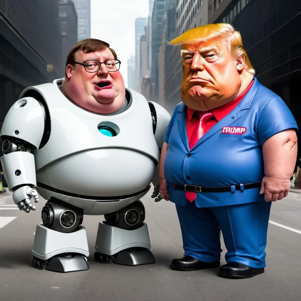 Prompt: Peter griffin and trump turning into robot