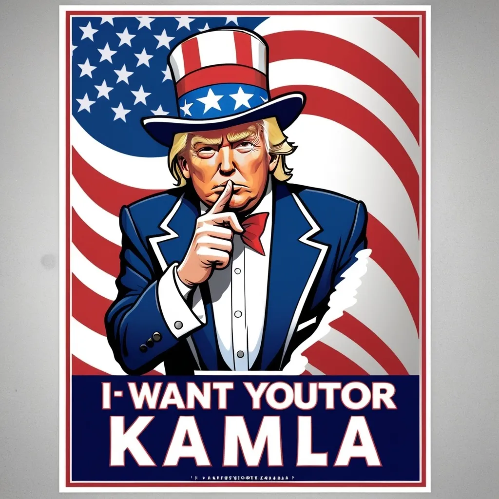 Prompt: Donald Trump as uncle sam 'I want you to vote for Kamala' poster.