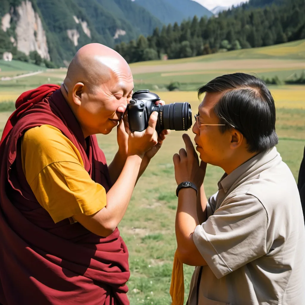 Prompt: Matthieu Ricard taking a photo of Chögyam Trungpa