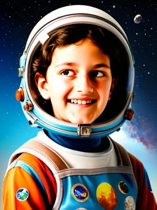 Prompt: 11-year-old girl roller skating in a space suit, hyper-realistic, Herbert Block style cartoon, colorful, comedic, solar system in the background, comet trail, space setting, vibrant and playful, high quality, hyperrealism, space art, humorous, detailed space suit, roller skates, vibrant colors, comedic atmosphere, solar system, comet trail