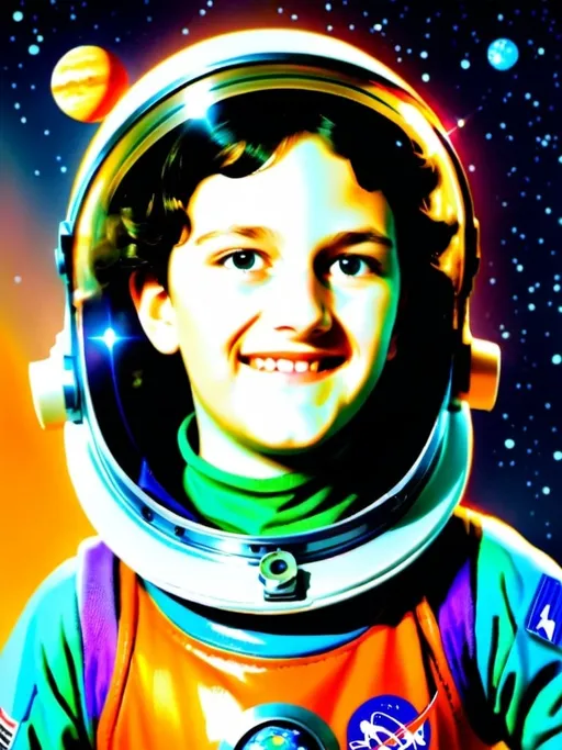 Prompt: 11-year-old girl roller skating in a space suit, hyper-realistic, full body view, Herbert Block style cartoon, colorful, comedic, solar system in the background, comet trail, space setting, vibrant and playful, high quality, hyperrealism, space art, humorous, detailed space suit, roller skates, vibrant colors, comedic atmosphere, solar system, comet trail