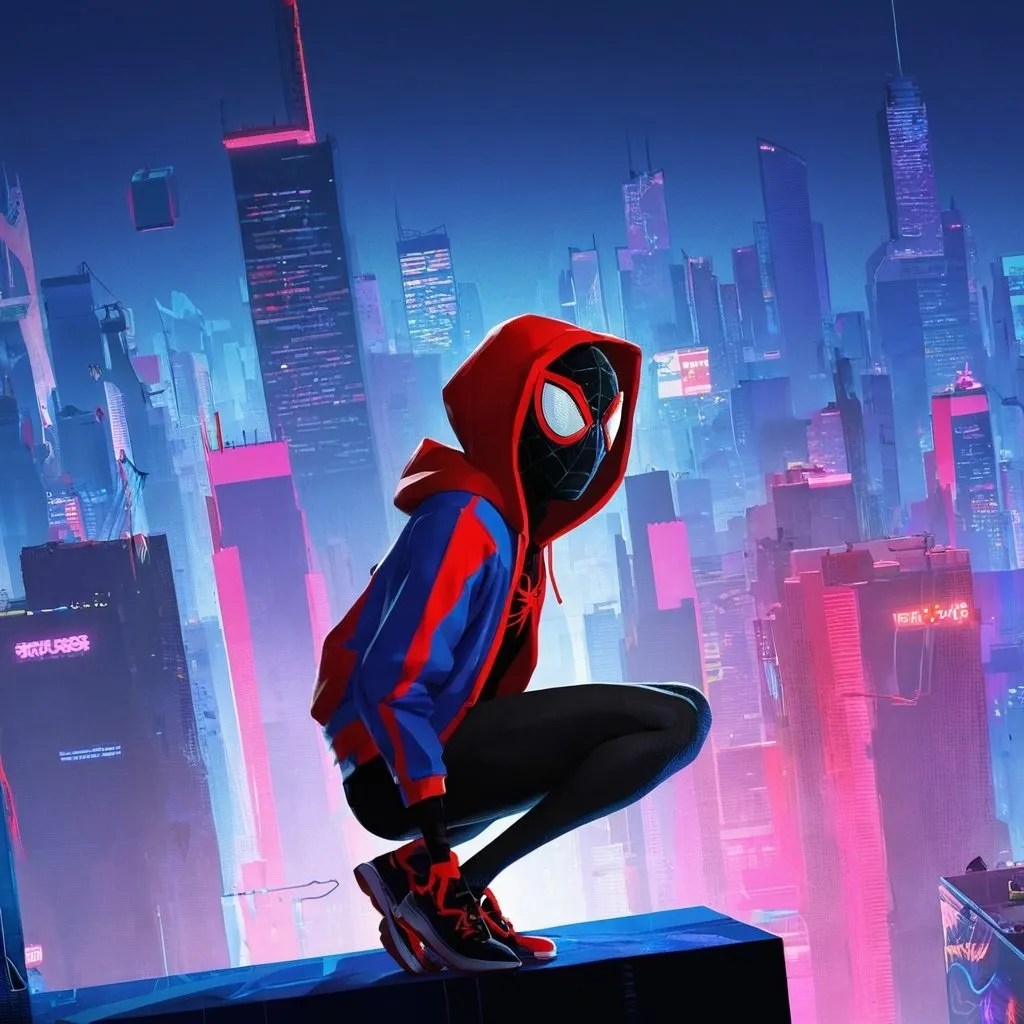 Prompt: spiderman into the spider verse music artwork