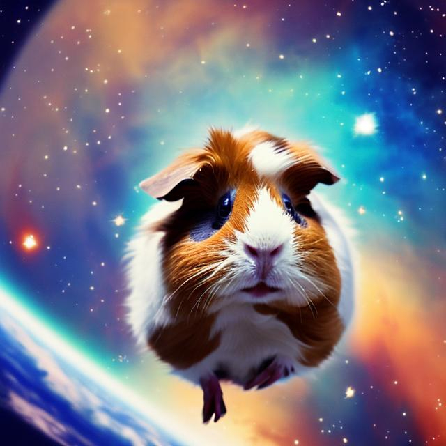 Prompt: cute guinea pig in space