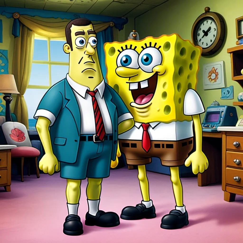 Prompt: SpongeBob Squarepants cartoon series with Adam Sandler 