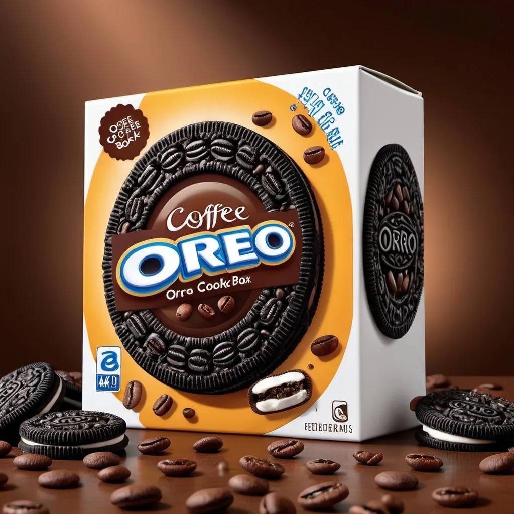 Prompt: coffee Oreo cookie box