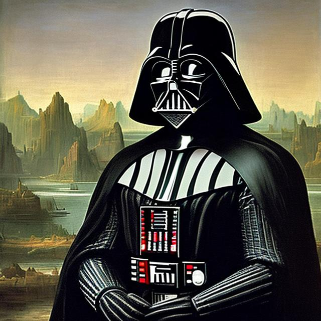 Prompt: darth vader old painting portait, style like mona lisa