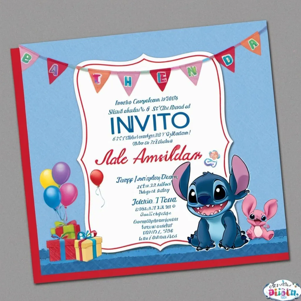 Prompt: Invito di compleanno LIA 6 anni a tema stich 