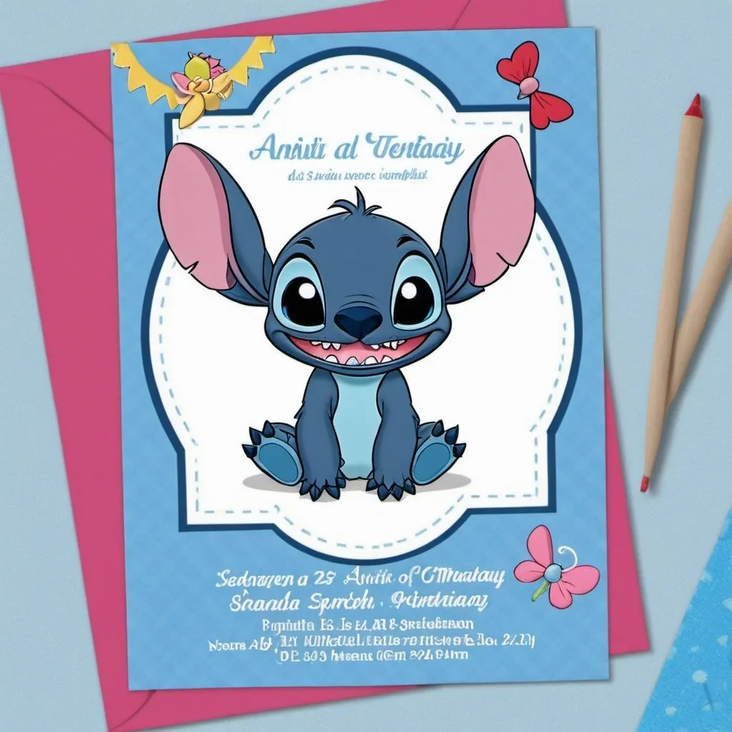 Prompt: Invito di compleanno LIA 6 anni a tema stich 