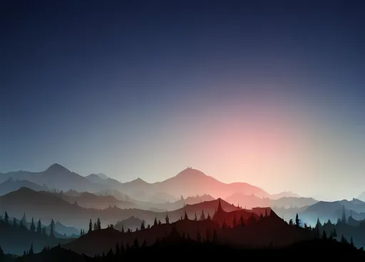 Prompt: Multiple layers of silhouette {object1}, with silhouette of {object2}, sharp edges, at sunset, with heavy fog in air, vector style, horizon silhouette Landscape wallpaper by Alena Aenami, firewatch game style, vector style background