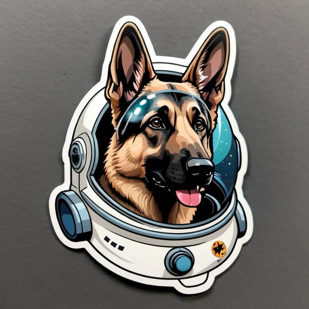 Prompt: diecut sticker of a spaceman german shepherd 