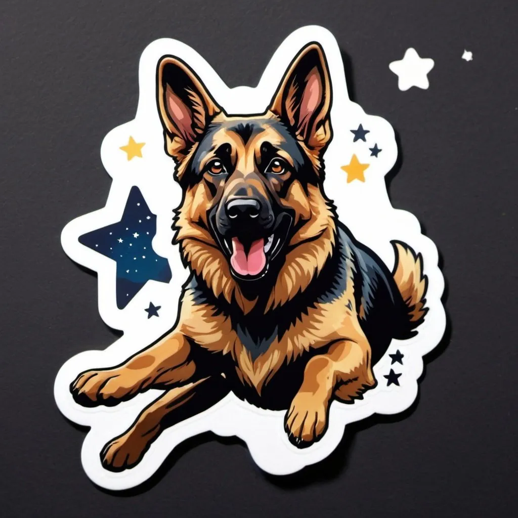 Prompt: diecut sticker of a german shepherd leaping to catch a star