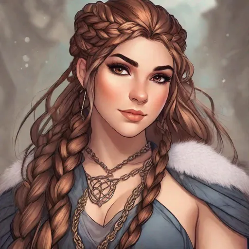 Prompt: female dwarf, fairy, stout, strong, chainmail, confident, braided hair, anime style, long shot, DnD portrait, fantasy art, no makeup