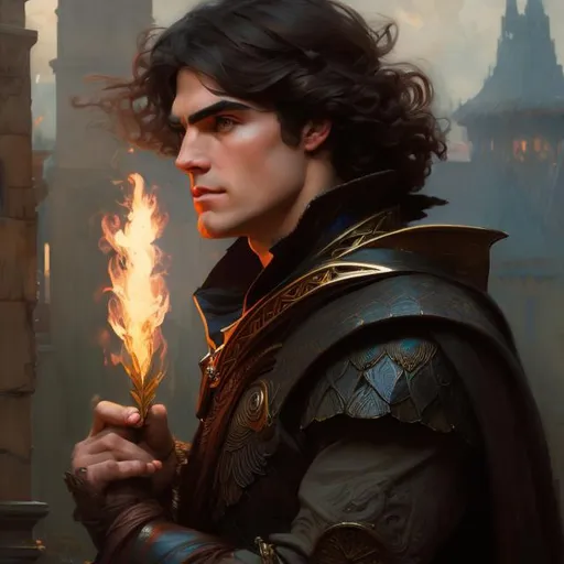 Prompt: High fantasy boy, henry cavil, Greg Rutkowski, John William Waterhouse, Alphonse Mucha,. (vibrant colors:4), full hd, high quality, 4k, trending on artstation, oil painting, symmetrical, intricate, highly detailed, portrait, portrait