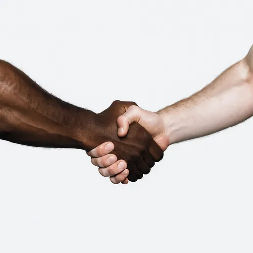 Prompt: black man shaking hands with white man