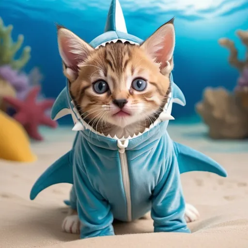 Prompt: a kitten in a shark costume