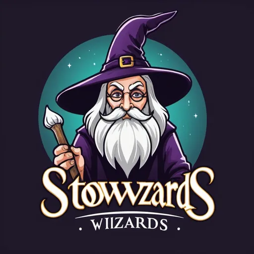 Prompt: My group's name is "StowWizards". We are working in warehouse. So can you design a logo. In this logo I want to see StowWizards name in italic but write i word like a stick of the witch.