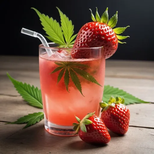 Prompt: strawberry cooler, cannabis, insert text "Strawberry Cooler"
